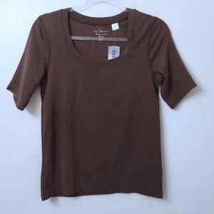 Chico’s Harmen Cotton Blend Elbow Tee Brown 4 (Chico’s Size 0)